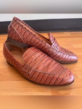 J. Crew Academy Croc embossed‎ leather loafers 8